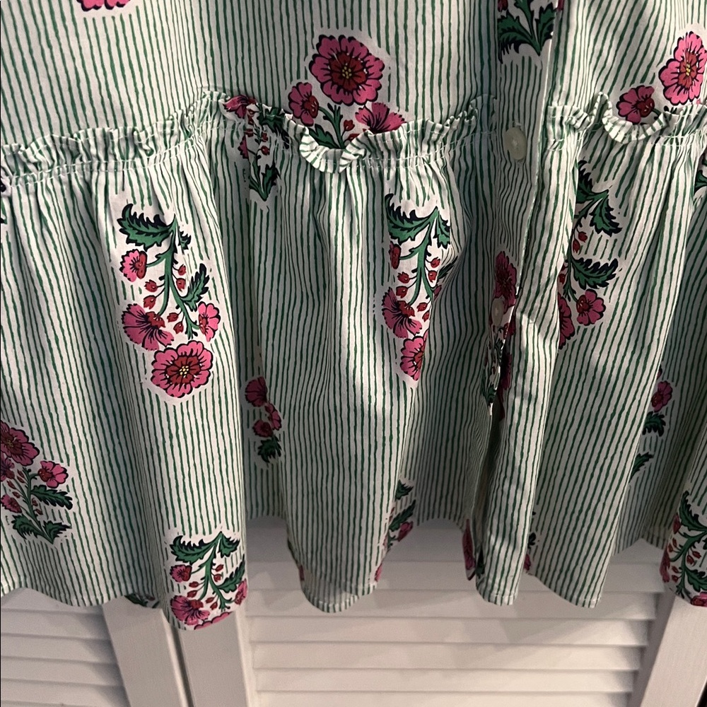 J. Crew Mint Green Striped Shirt with Pink Floral Print - Picture 4 of 7